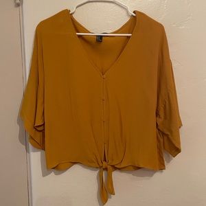 Forever 21 Mustard Tie Front Top